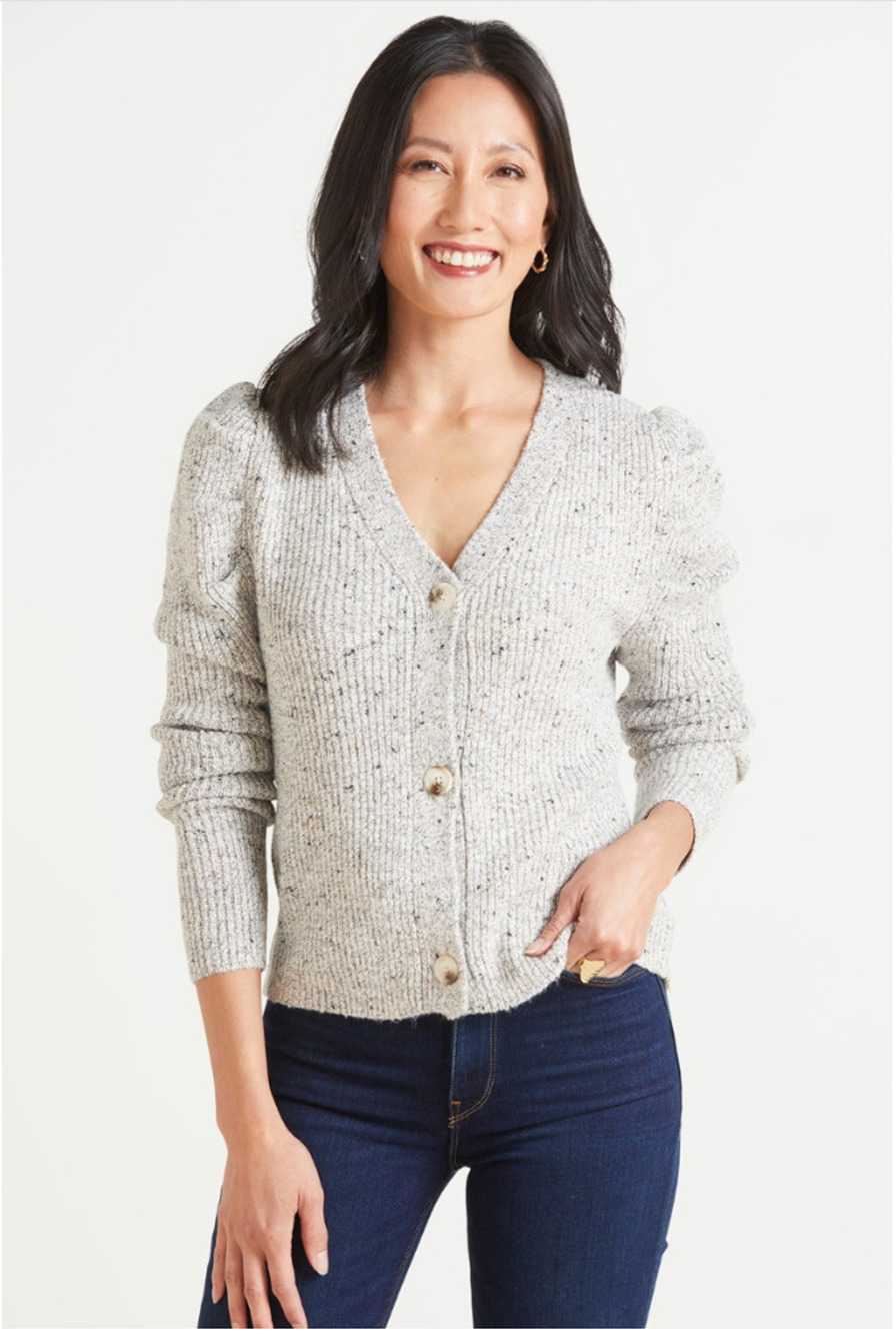 BB DAKOTA NWT Peri Puff Marled Cardigan Sweater // XL